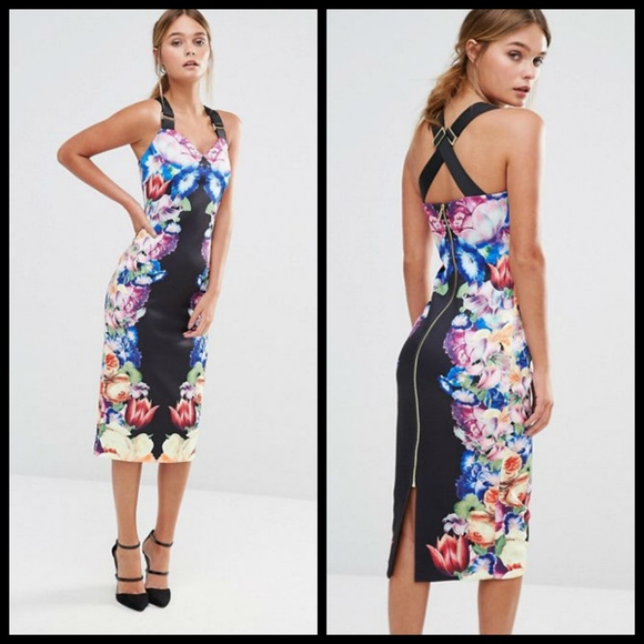 💕TED BAKER💕 Floral Bodycon Midi Dress NWT - Picture 1 of 8